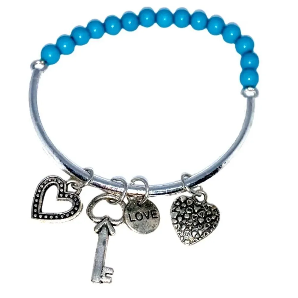 (U2) Turquoise Heart & Key Bracelet - Picture 1 of 4